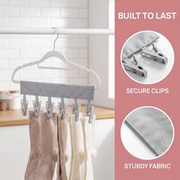 3 Stuks - Wasknijpers - Waslijndraad - Waslijn met 6 Knijpers - Ruimtebesparende Kledinghanger met 6 Clips – 34cm - Roze + Grijs + Blauw - Reis Waslijn voor Sokken, Ondergoed en Kleine Kleding – Binnen & Buiten — thumbnail 4