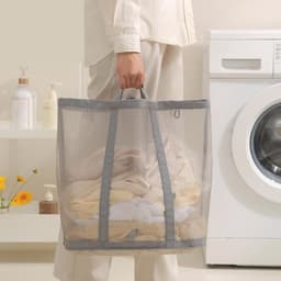 Wasmand - Opvouwbare wasmand - Grote wasmand -Wasmand met handvat - Grote Mesh Wasmand voor Kleding - Speelgoed en Opberging - Ademend Wasgoedmand voor Badkamer - Slaapkamer en Reis - Ruimtebesparend Design — thumbnail 3