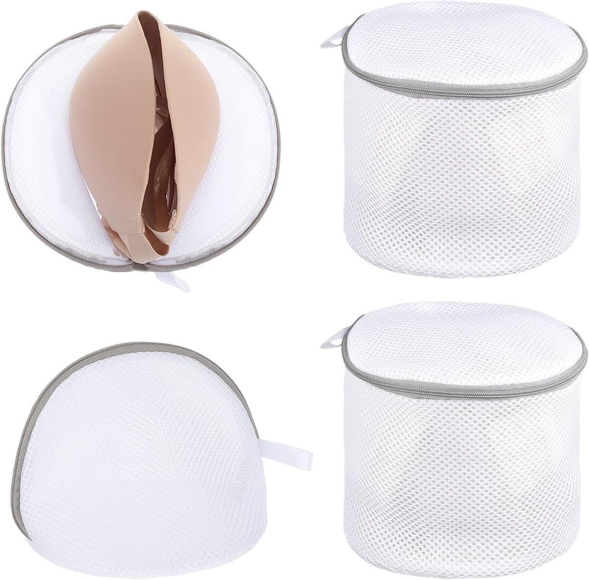 Wasnetjes met ritssluiting - Wit en grijs - 19 x 15 cm en 17 x 16 cm - Polyester en nylon - Voor lingerie en fijnwas — afbeelding 1