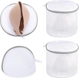 Wasnetjes met ritssluiting - Wit en grijs - 19 x 15 cm en 17 x 16 cm - Polyester en nylon - Voor lingerie en fijnwas — thumbnail 1