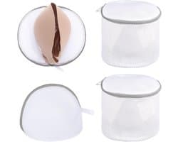 Wasnetjes met ritssluiting - Wit en grijs - 19 x 15 cm en 17 x 16 cm - Polyester en nylon - Voor lingerie en fijnwas