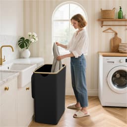 capocica Wasmand 160 l met 3 vakken en deksel, inklapbaar en ruimtebesparend, waterdichte draagtas van Oxford-stof - ShopVlot — thumbnail 2