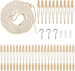 Wanddisplay voor kinderen met 34 houten knijpers, 140 cm, fotoslinger met houten kralen in boho-stijl, voor meerdere - ShopVlot — thumbnail 2
