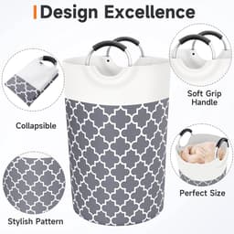 Wasmand - Grote wasmand - Opvouwbare wasmand - Waszak - Stoffen wasmand voor badkamer, slaapkamer & wasruimte - Grijs - 115 L — thumbnail 5