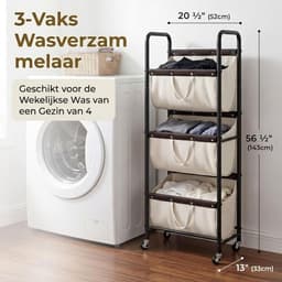 JCP® Wasmand - 120L - Wasmand 3 Vakken - Wasmanden - Beige - 52cm x 33cm x 138cm — thumbnail 4