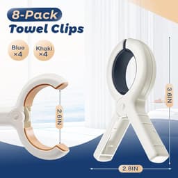 8 Stuks Grote Knijpers - Handdoek Knijpers - Strandlakenklemmen - Grote Winddichte Kledingklemmen - Plastic Wasknijpers - Sterke Grip - Voor Gebruik Aan De Waslijn,Ligstoelen - Voor Het Drogen Van Kleding, Quilts en Dekens — thumbnail 4