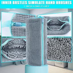 Schoenwaszak voor wasmachine – Herbruikbare microvezel sportschoen waszak – Chenille binnenborstel – Zelfsluitende rits – Beschermt schoenen en wasmachine – 2 stuks – Grijs — thumbnail 3