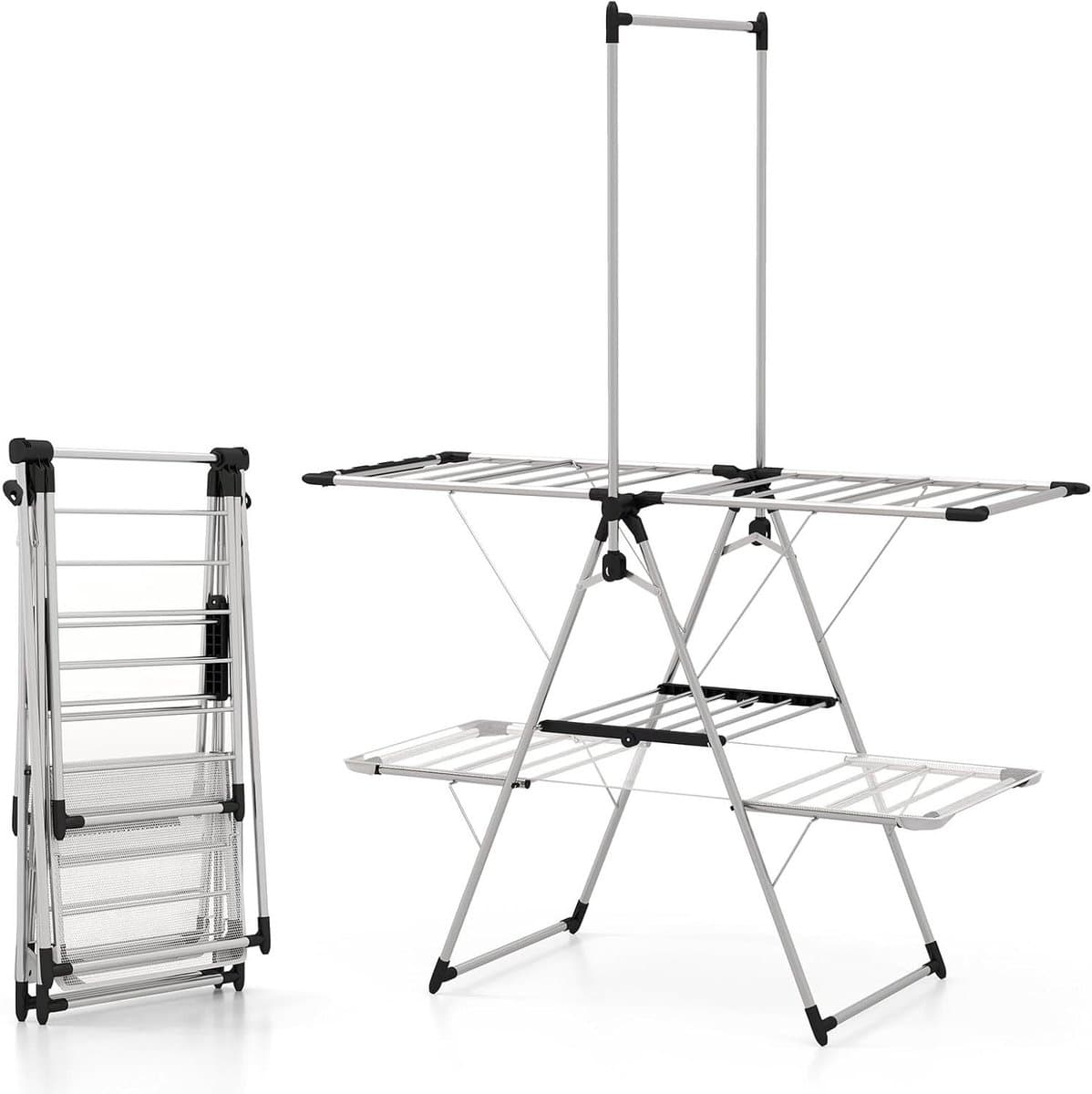 Opvouwbaar Kledingrek - Droogtoren Staande Droger - Kleding Drogen - Verstelbare Meeuwvleugels - 138x63x182cm - Zilver — afbeelding 1