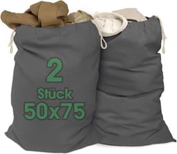 Waszakken 50 x 75 cm van 100% katoen - extra grote waszakken - duurzaam, met trekkoord, wasverzamelaar wasmand kledingzak opslag in grijs — thumbnail 1