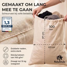 Waszak set van 2, 67 x 87cm EXTRA grote & slijtvaste waszak voor op reis, 100% katoen [Oeko-Tex gecertificeerd], waszak groot, waszak, vuile waszak voor op reis — thumbnail 4