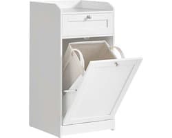 Badkamermeubel, wasmand, opbergkast, met afneembare binnenzak met handgrepen, 1 lade en 1 wasmand, 40 x 40 x 80,2 cm, wolkenwit BBC741W01
