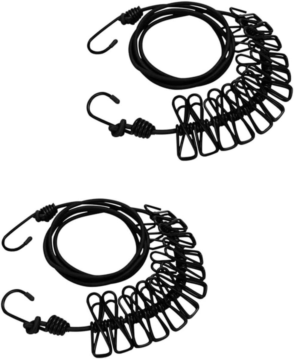 Draagbare en Uitschuifbare Kledinglijn voor Kamperen, Reizen en Buitengebruik, 2 Stuks, 185 cm met Clips — afbeelding 1
