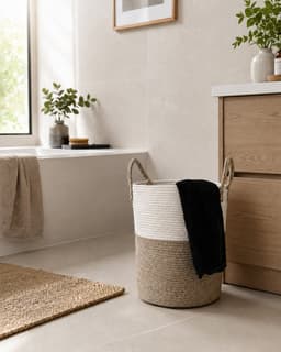 ZoeZo Wasmand 52 Liter - Opbergmand - Speelgoedmand - Opvouwbaar - Katoen met Handvatten - 34 x 45 x 26 - Wit/Bruin — thumbnail 3