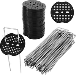 SnelShoppen - Weed Cloth, U-vormige Grondankers, 50 Grondankers + 50 Bufferdiscs, Tuin, Groentetuin, 150 x 40 mm, Galvaniseerd, Sterk en Duurzaam — thumbnail 1