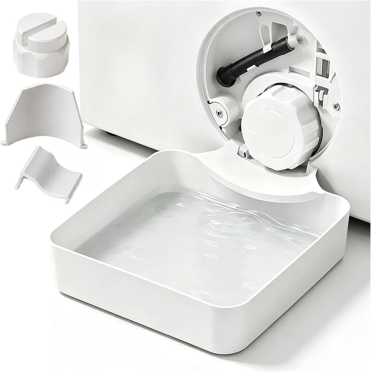 Afvoerbak voor wasmachine - 3D geprinte waterdichte bak - Lekbak Wasmachine - Opvangbak voor filterreiniging - Wasbak voor wasmachine - Wasmachineaccessoires - Universele - Voor huizen, wasruimtes, kelders en appartementen - Wit — afbeelding 1