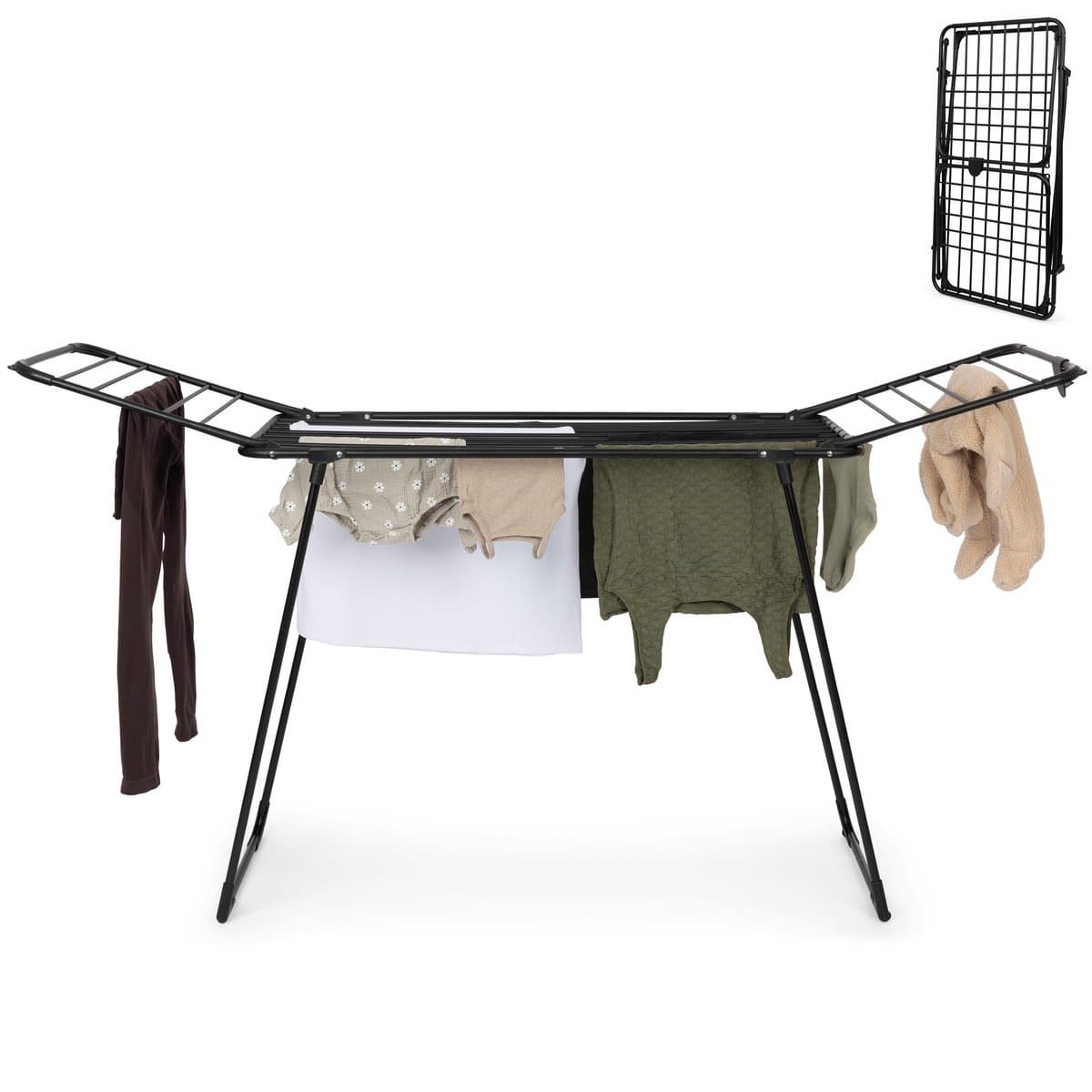 Jubbly® - Droogrek Inklapbaar - Wasrek Staand - 28M Drooglengte - Roestvrij - Zwart — afbeelding 1