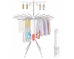 Liverna® Verrijdbaar Droogrek met Wielen – Inklapbaar – 10m Drooglengte – Wasrek voor Balkon, Tuin & Binnen – Wit