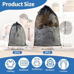Waszak wasmachine waszak met trekkoord: 4 stuks grote waszakken voor kleding, dekbedovertrekken, reizen, speelgoed-vuilzakken (30x40/60x90cm) — thumbnail 4