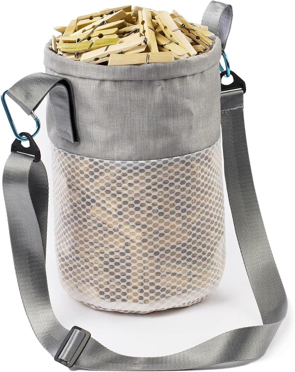 Wasknijper Tas - Kleding Pincet Zak - Wasknijpers Opbergen - Mesh Constructie - 17.8 cm x 25.4 cm - Grijs — afbeelding 1