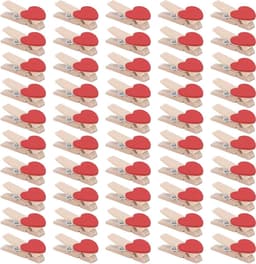 Houten Clips Hart - Wasknijpers Mini Clips - Foto's Ophangen - Rood Hart Accent - 50 stuks - Rood — thumbnail 1