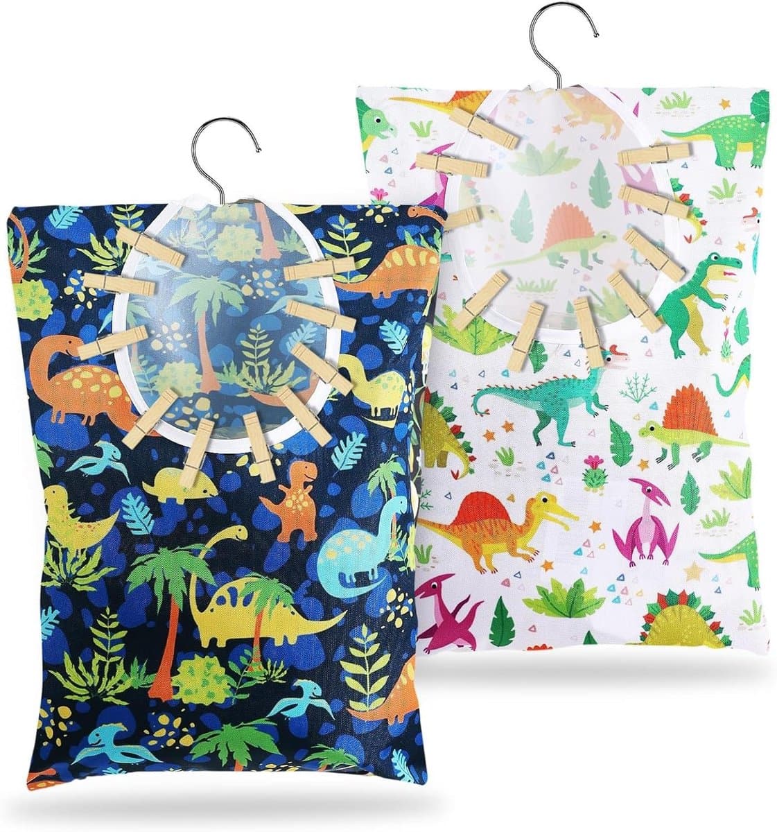 Kledingknijper Tas - Knijperhouder Opberger - Kleding Droge Houden - Met Draaibare Haak - 38 x 28 cm - Dino Print — afbeelding 1