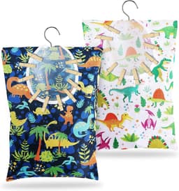 Kledingknijper Tas - Knijperhouder Opberger - Kleding Droge Houden - Met Draaibare Haak - 38 x 28 cm - Dino Print — thumbnail 1