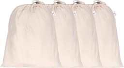 Linnen Opbergzakken - Trekkoord Zakken - Voedsel Bewaren - Ademend Materiaal - 4 Stuks 13x15 - Beige — thumbnail 1