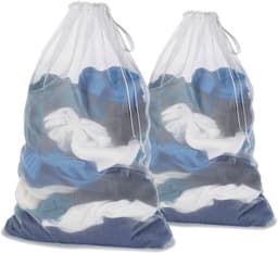 waszak met trekkoord voor fijne was, wasmachine, reizen, universiteit, vuile kleding/net groot formaat heavy duty herbruikbare deur opvouwbaar/kledingstuk wit 2 stuks — thumbnail 1