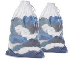 waszak met trekkoord voor fijne was, wasmachine, reizen, universiteit, vuile kleding/net groot formaat heavy duty herbruikbare deur opvouwbaar/kledingstuk wit 2 stuks