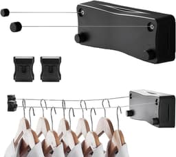 Intrekbare Waslijn - Wand Waslijn - Kleding Drogen - Dubbele Rvs Kabel - 52 Meter - Zwart — thumbnail 1
