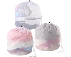 Set van 3 Wasnetten voor Wasmachine 30 x 40 cm, Waszak met Koordstopper, Fijn Gaas voor Ondergoed, Sokken en Handdoeken