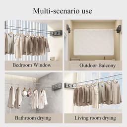 SnelShoppen - Invisiabele Waslijn, Uittrekbare en Verstelbare 5.1 m, Rvs Waslijn met Draaischijf, Geen Boren, Muurbevestiging voor Balkon, Badkamer, U — thumbnail 2