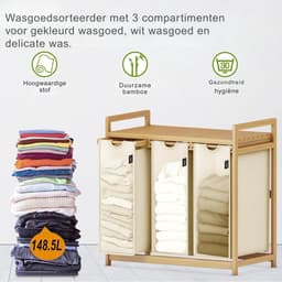 Zavio® Wasmand 3 Vakken - Wassorteerder - Wasmand - Beige0617 — thumbnail 2