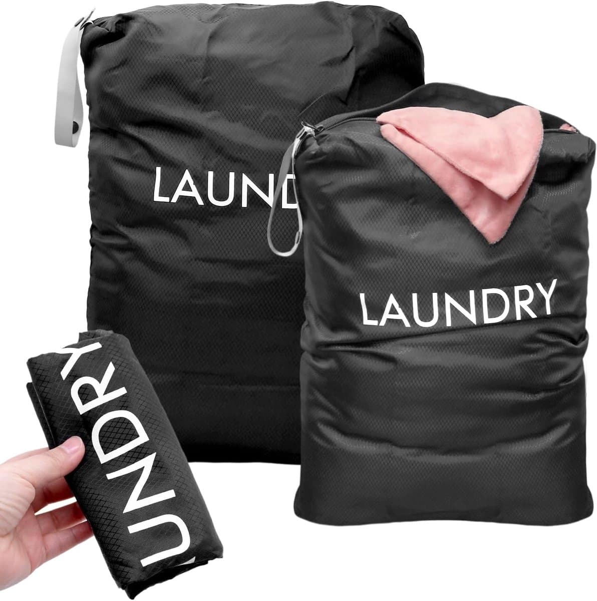 SnelShoppen - 2 Stuks Waterdichte Waszakken, Vouwbare Waszak voor Vuile Kleding, 60x45cm en 55x35cm, Ideaal voor Thuis, Reis en Vakantie, Zwart — afbeelding 1