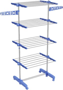 COVREO Droogtoren 142x55x172 cm blauw, roestvrij staal met 6 wielen — thumbnail 5