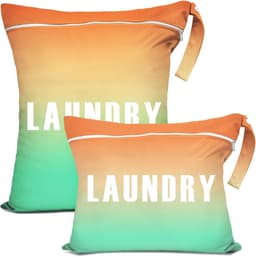 Reiswaszak Set, Grote Tas voor Linnen en Kleine Waszak, Waterdichte Tas met Handvatten voor Vuile Was en Nat Kleding (Verloop van Oranje naar Lichtgroen) — thumbnail 1