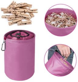 Wäscheklammerbeutel voor 150-200 Wäscheklammern - Waterdicht en met Haken - Roze — thumbnail 3