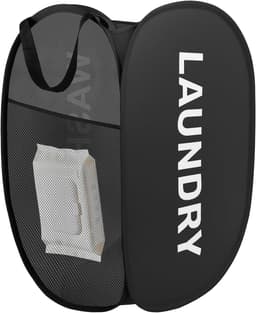 Vouwbare Wasmand met Handvatten en Zijvakken, Ideaal voor Camping, Badkamer en Studenten (33.5x33.5x58cm, Zwart) — thumbnail 1