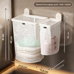 "Set Van 2 Wandhangende Wasnetten Zonder Boren, Groot en Klein Model, Gescheiden Opbergen Van Buitenkleding en Ondergoed, Ademend Gaas Waszakken Voor Badkamer Tweedelige Hangende Wasbakken Met Zelfklevende Haken, Ademend Net Gaas" — thumbnail 3