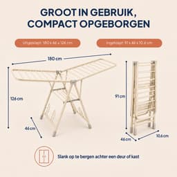 ProductXpert DryPro™ - Wasrek - Droogrek Inklapbaar - Opvouwbaar - 180 cm - Beige — thumbnail 2