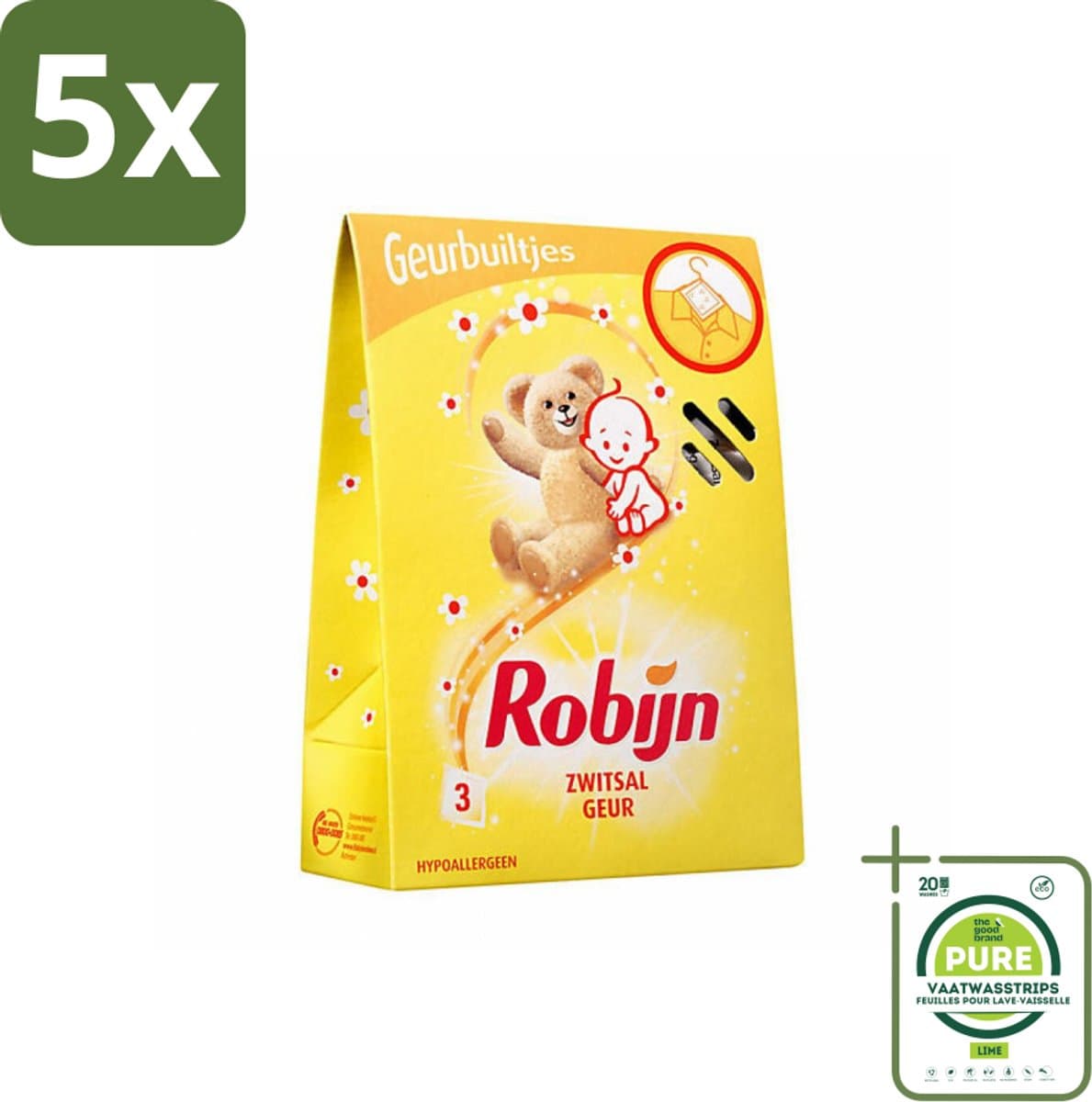 5 x Robijn Geurbuiltjes Zwitsal 3 stuks per verpakking - Grootverpakking - Zwitsal Geur - Babygeur - Geurbuiltjes - Kastgeur - Ladegeur — afbeelding 1