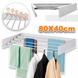 Opvouwbaar Wanddroogrek - 5 Stevige Aluminium Stangen Draagvermogen 15-20 kg Compact 80x40 cm - Voor Binnen/Buiten Wassen - Wit — thumbnail 1