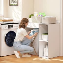 JOYNEXTBUY - Wasmachine Opbergrek met Open Planken - Badkamerrek - Toiletkast voor Wasruimte - Wit - Opbergkast - Voor Wasmiddel — thumbnail 2