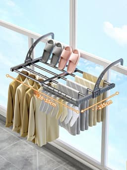 YAGXIG Uitschuifbare droogrek voor kleding - Veelzijdige washanger van koolstofstaal, verstelbaar van 38 tot 55 cm, droogrek voor kleding, schoenenrek, hangend aan de deur, badkamer, vensterbank, leuning, balkon — thumbnail 1