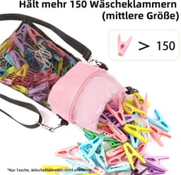 Wasknijperzak met haken om op te hangen, wasknijperzak voor maximaal 100 wasknijpers, geschikt voor binnen en buiten gebruik, roze, Modern design — thumbnail 5