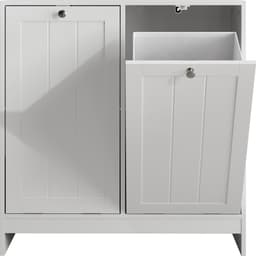 Waskast met uitneembare manden - Wit - 2 stoffen manden met dubbele handgrepen, kantelbaar ontwerp - MDF constructie met kantelbeveiliging - Vrijstaand, voor badkamer, wasruimte en hal — thumbnail 4