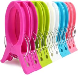 10 stuks extra grote strandhanddoekclips badhanddoekharingen sterke winddichte strandhanddoekharingen met heldere kleur kunststof wasknijpers clips voor ligbedden, ligstoelen, zwembadstoelen, wasgoed en meer — thumbnail 1