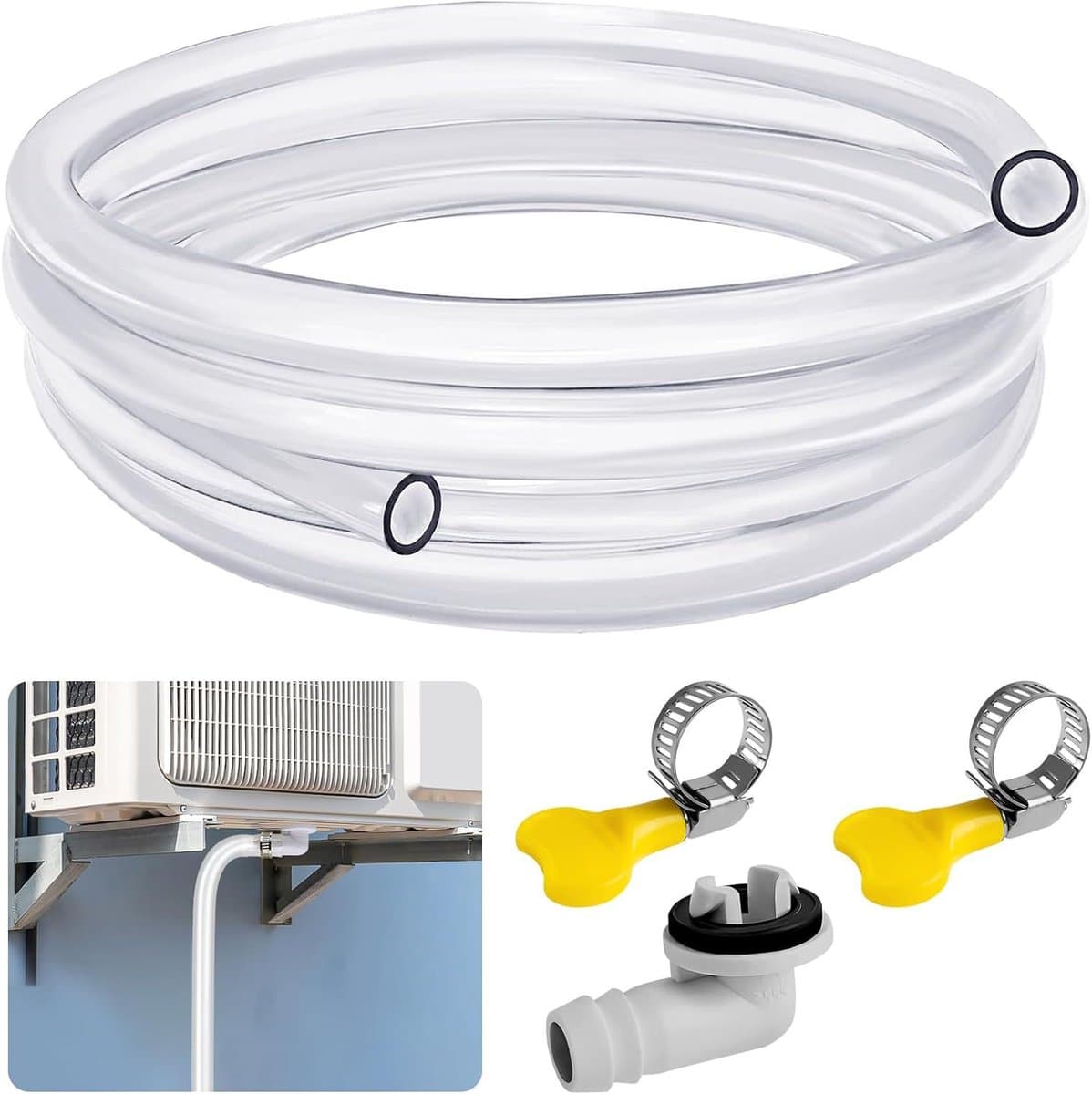 Afvoerslang voor airconditioner - Condensslang - Afvoer - Met aansluitclip - 3 meter lang - Zwart - Gereedschapsset voor afvoerslang van buitenunit airconditioner — afbeelding 1