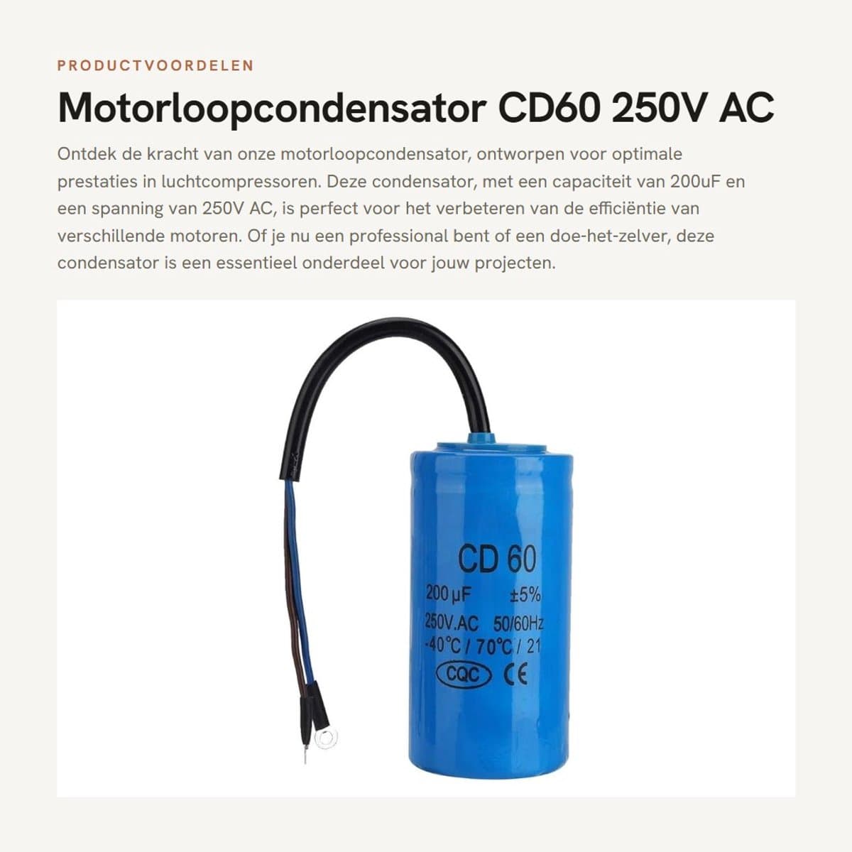 Dailygoods- Motorloopcondensator 250V AC 200uF - Aanloopcondensator - Geschikt voor Airconditioners - Betrouwbare isolatie - Duurzaam en veilig - Condensator — afbeelding 1