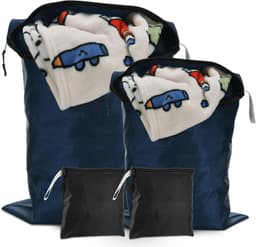 Dailygoods - 4 stuks waszakken, opvouwbare reistas voor vuile kleding, herbruikbare en waterdichte natte tassen met ritsen voor zwemmen, yoga, training, reizen familievakantie (blauw en zwart) — thumbnail 1